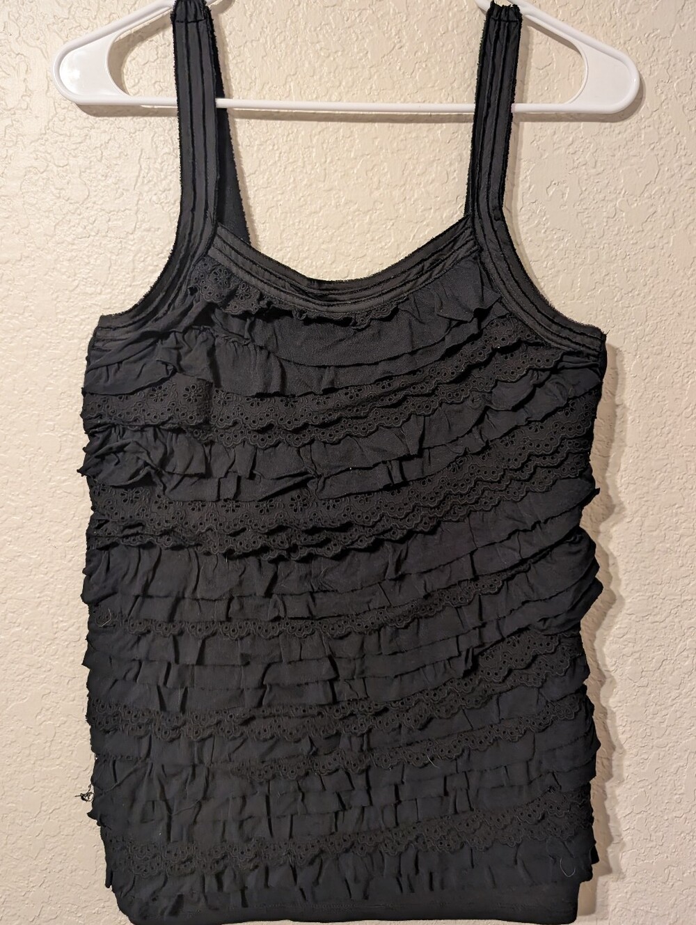 Express Black Ruffle Lace Layered Textured Long Tank Top, Size Small